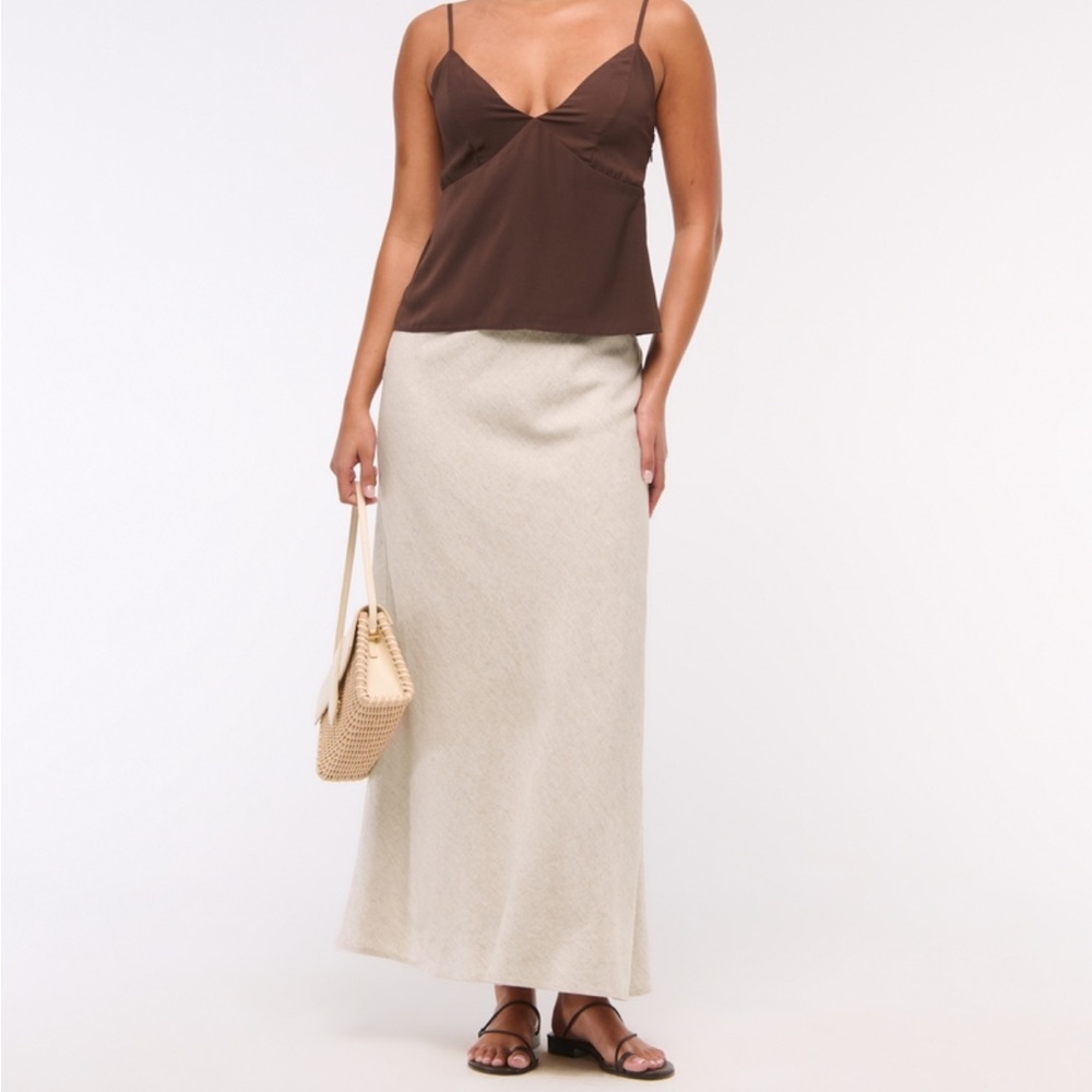 Abercrombie + Fitch Mid Rise Linen Blend Maxi Skirt
